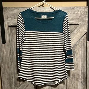Maurices Teal and Black Striped Long Sleeve Tee